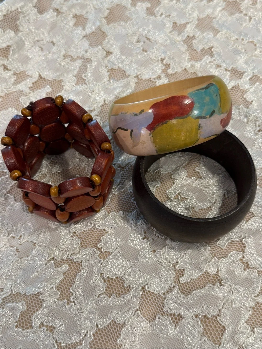 Bohemian western wood bangle bracelet set of 3 festival preppy hippie artsy